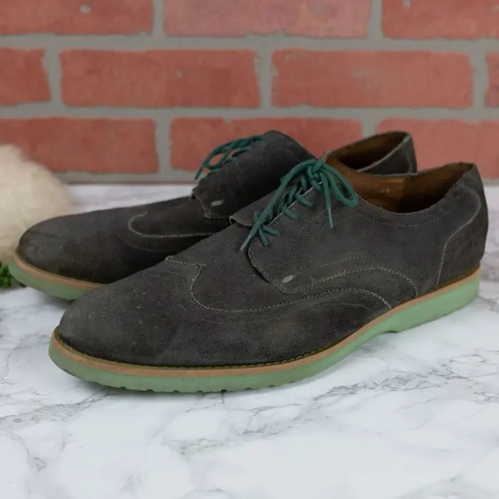 J D Fisk Gray Suede Leather Wingtip Oxford Shoes Green Sole SIZE 12 men's